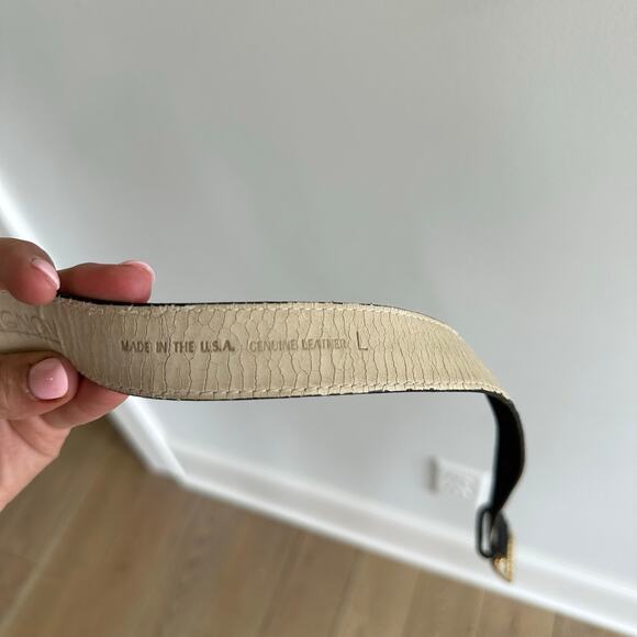 Vintage AVIGNON Gold Buckle Black Genuine Leather Belt L - Picture 6 of 8